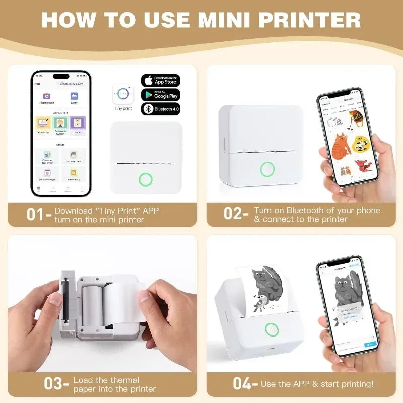 LUXE® 57mm Mini Portable Inkless Thermal Printer for DIY, Notes & Christmas Gifts