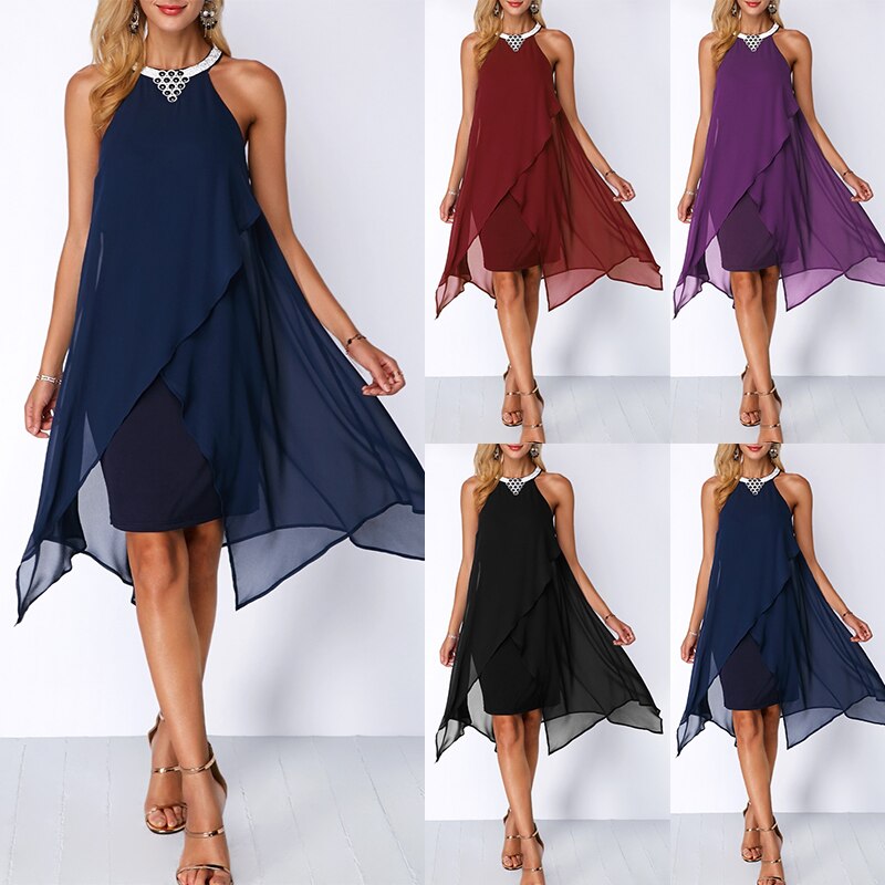 Chiffon Black Sleeveless Cocktail Dress Round Neck