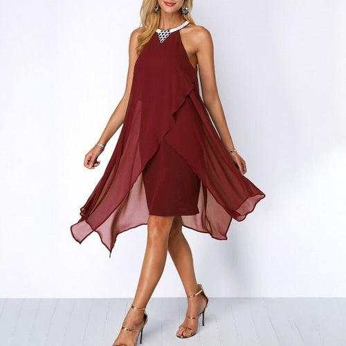 Chiffon Black Sleeveless Cocktail Dress Round Neck